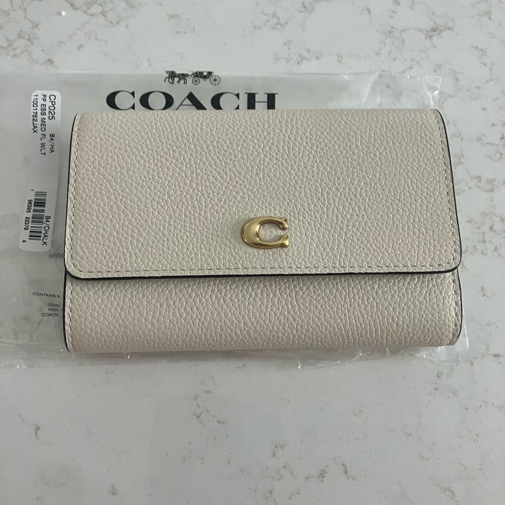 Coach Chalk Pebbled Leather Medium Flap Wallet